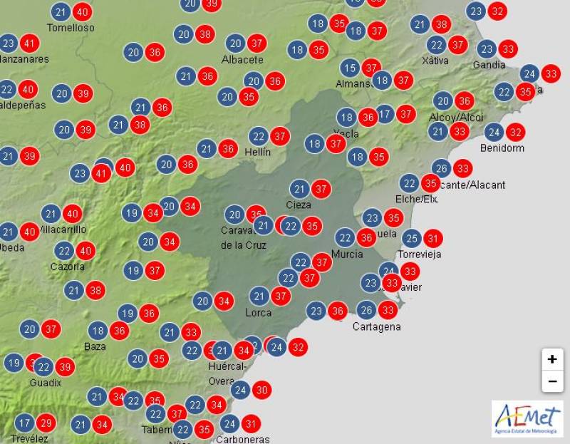 Torrid nights and scorching days: Murcia weather forecast Aug 8-11