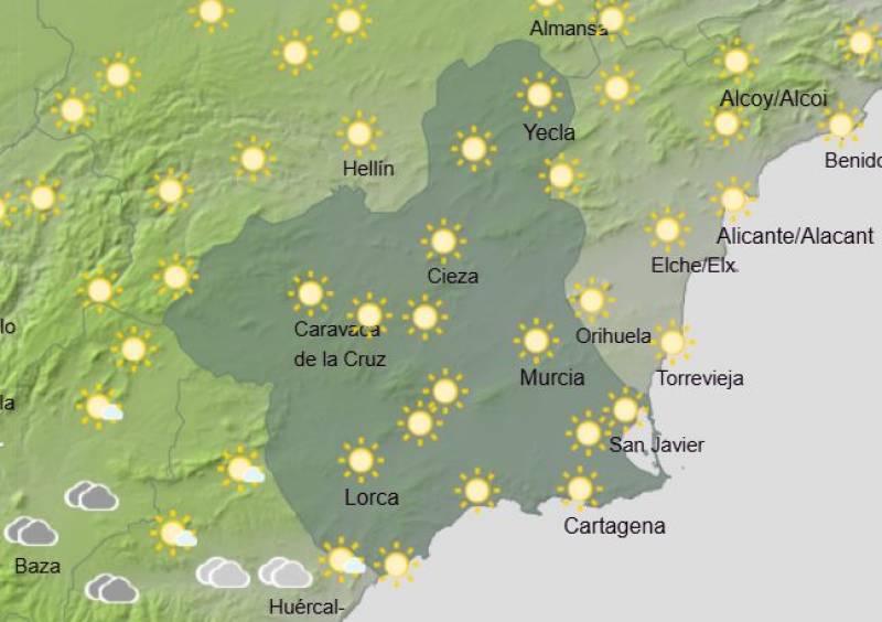 Sunny weather for the weekend leading up to Christmas: Murcia forecast December 19-22