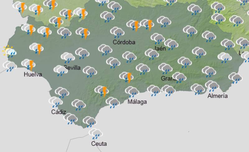 Andalucía weekly weather forecast February 5-8: Stormy rain, strong winds and orange alerts