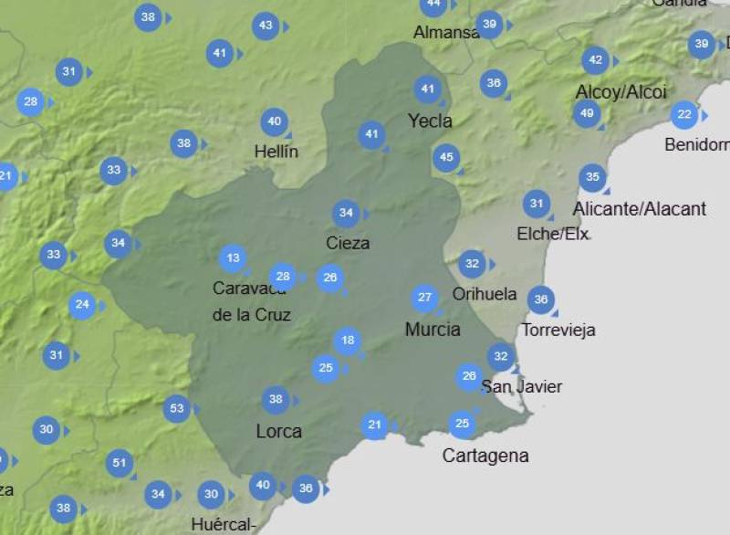 Murcia forecast February 12-15: More weather warnings for strong wind all this weekend